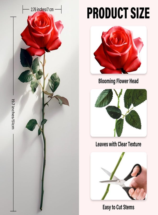 Pyopbow 20PCS Artificial Roses with Long Stems - Realistic Silk Flowers, Fake Roses Real Touch Bouquet of Roses for Home Decor, Bridal Wedding Party Table Centerpieces, Bulk Faux Rose Flowers (White Red) - Image 4