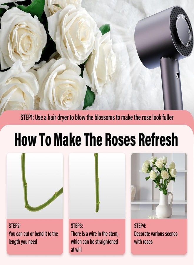 Pyopbow 20PCS Artificial Roses with Long Stems - Realistic Silk Flowers, Fake Roses Real Touch Bouquet of Roses for Home Decor, Bridal Wedding Party Table Centerpieces, Bulk Faux Rose Flowers (White Red) - Image 5