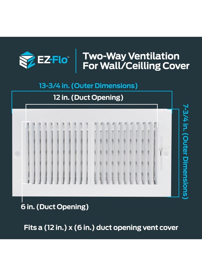 إي زي فلو غطاء فتحة تهوية EZ-FLO مقاس 12 × 6 بوصة (فتحة القناة) للحائط أو السقف، سجل تهوية ثنائي الاتجاه، غطاء سجل HVAC من الفولاذ الصلب، أبيض، 61612 - Image 1