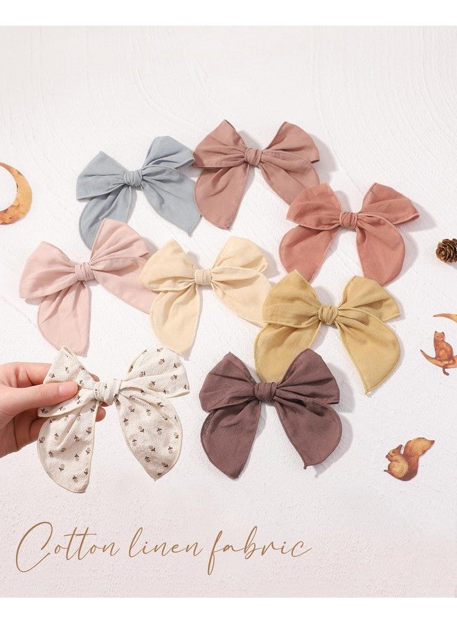 Doboi 8PCS Baby Girls Hair Clips Fable Hair Bows Cotton Linen Bows for Girls Hair Accessories for Baby Toddlers Kids （Includes Stamp Duty Hair Clip） - Image 5