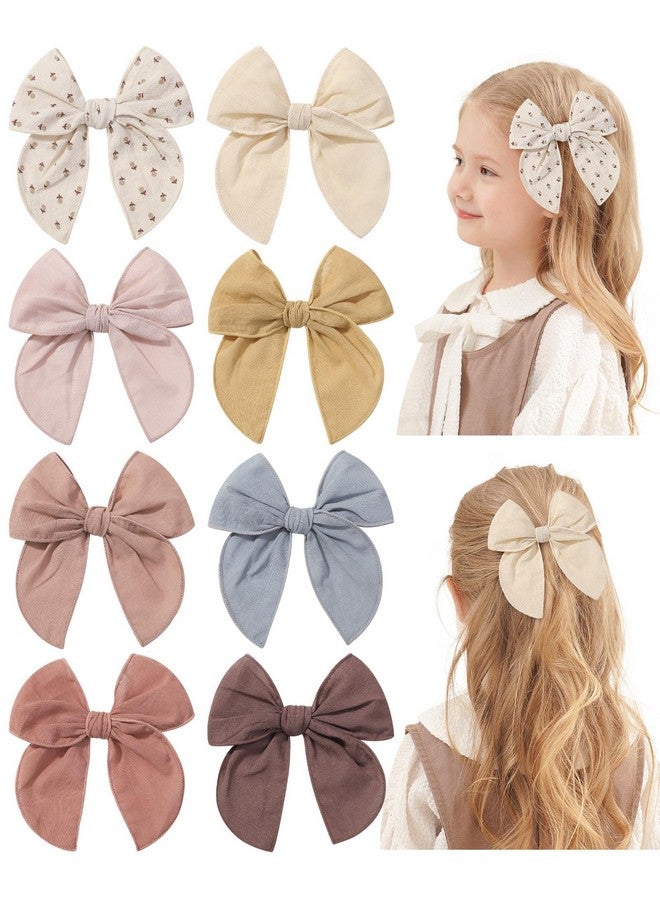 Doboi 8PCS Baby Girls Hair Clips Fable Hair Bows Cotton Linen Bows for Girls Hair Accessories for Baby Toddlers Kids （Includes Stamp Duty Hair Clip） - Image 1