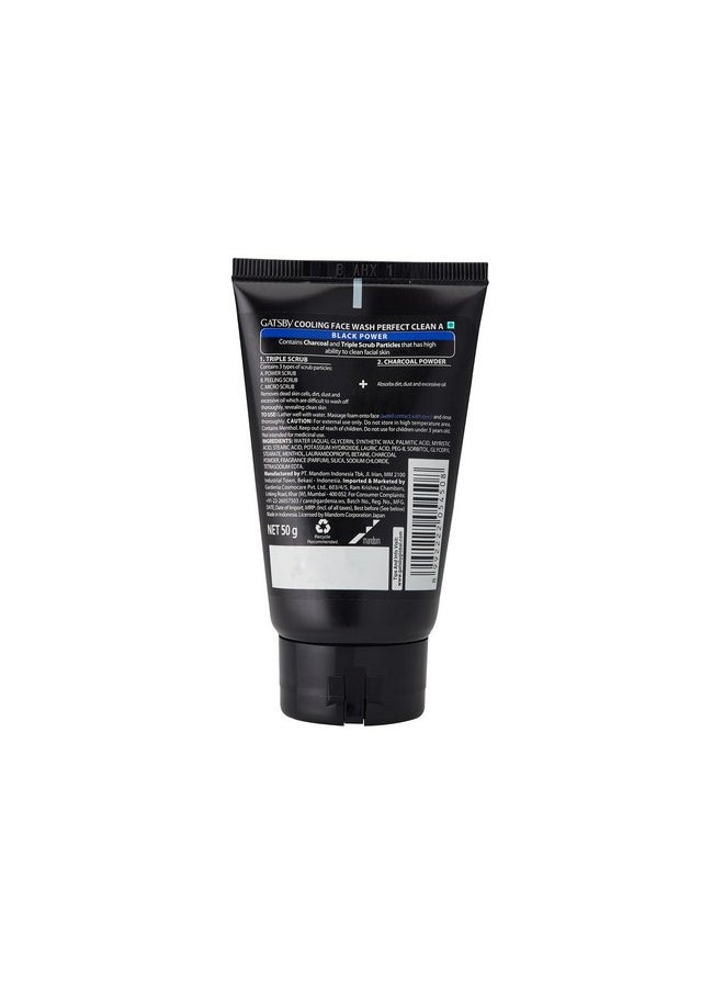 GATSBY - Cooling Face Wash Perfect Clean 50Gm (Set Of 3) For Men | Contains Charcoal Powder, Deep Cleanses, Powered With 3X Scrub - Image 1