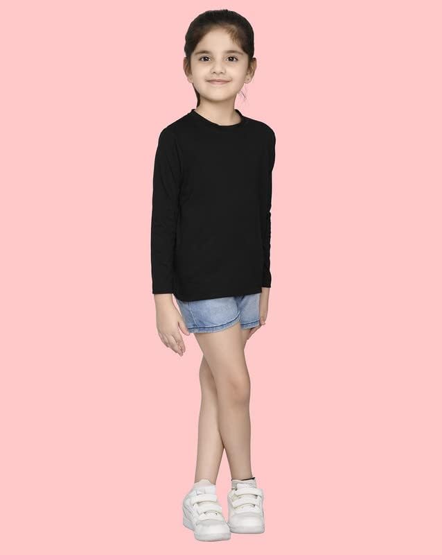 Nusyl Girls Full Sleeves Solid T-Shirt for Kids | Soft Cotton Blend | Comfortable Regular Fit | Casual 2-16 Years | Black - Image 5