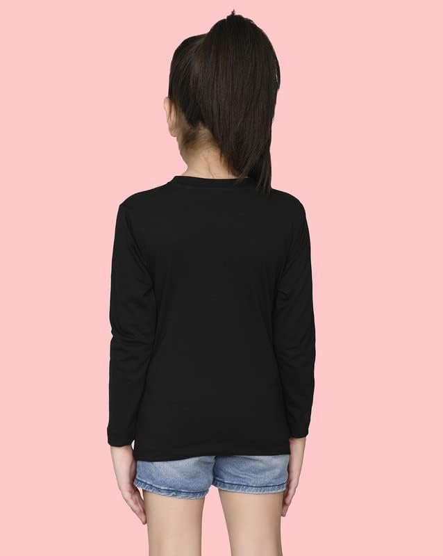 Nusyl Girls Full Sleeves Solid T-Shirt for Kids | Soft Cotton Blend | Comfortable Regular Fit | Casual 2-16 Years | Black - Image 3