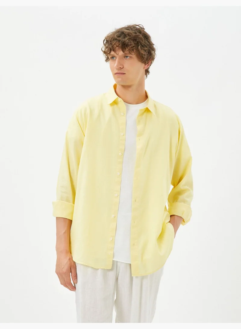KOTON Linen Blend Shirt Classic Neck Long Sleeve
