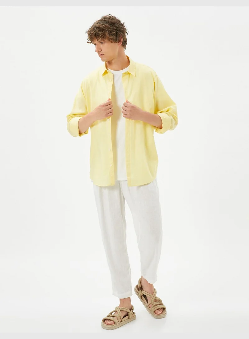 KOTON Linen Blend Shirt Classic Neck Long Sleeve