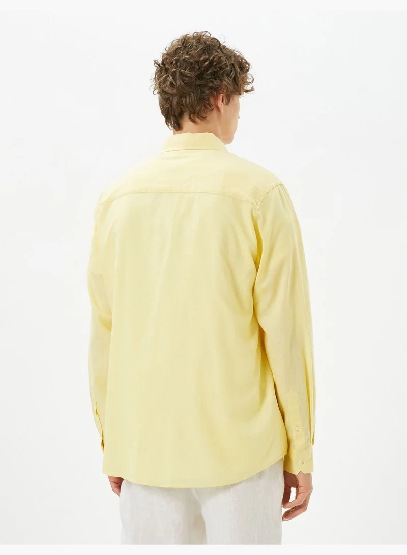 KOTON Linen Blend Shirt Classic Neck Long Sleeve