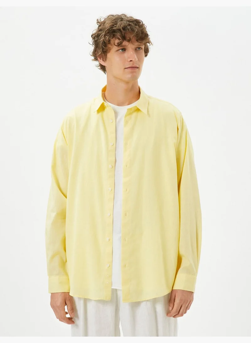 KOTON Linen Blend Shirt Classic Neck Long Sleeve