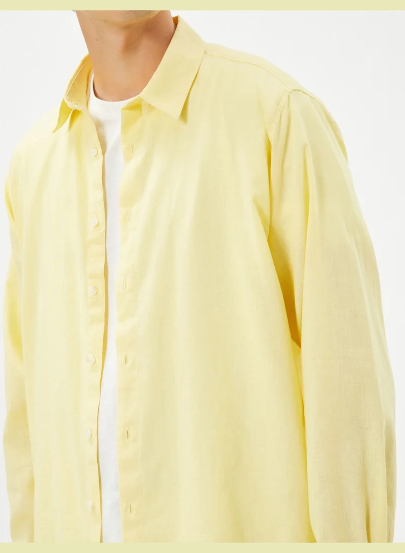 KOTON Linen Blend Shirt Classic Neck Long Sleeve