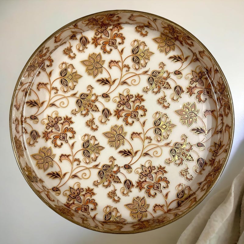 Decor House Decor House MDF Round Wooden Enamel Coated Serving Trays Organizing Decorative Tray for Kitchen and Dining Set of 2 Brown and Golden 12x12 10x10 Inches - Image 3