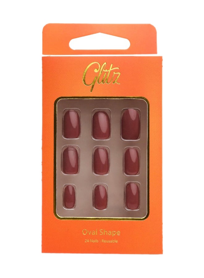 Glitz Nails press on  oval maroon #18