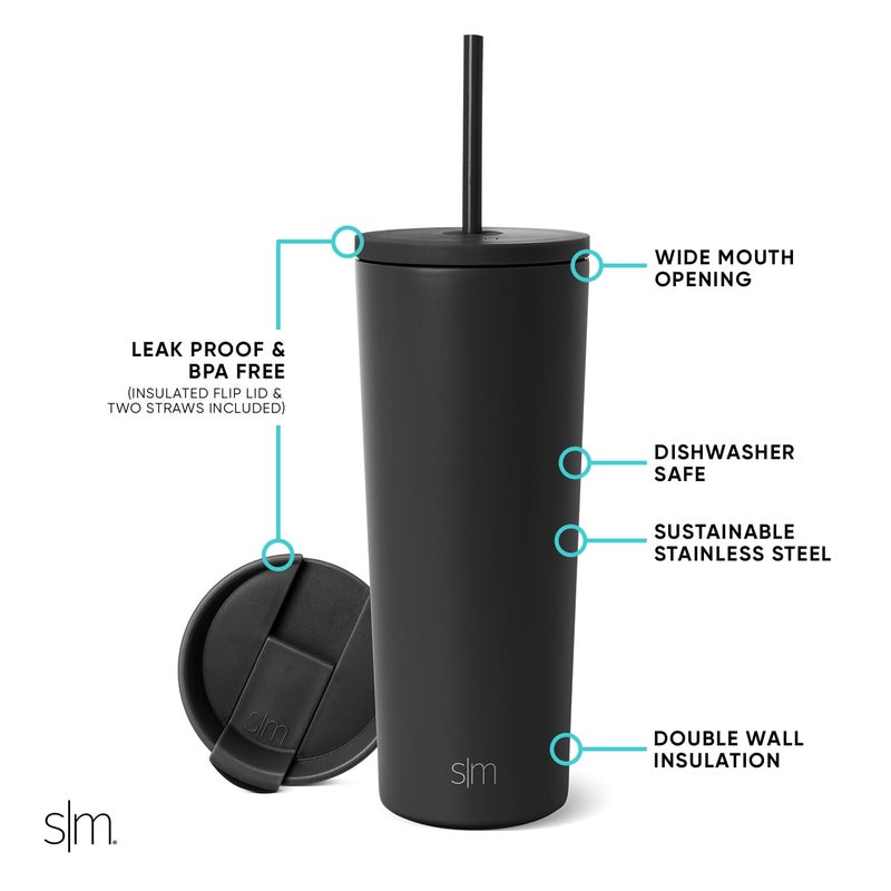 Simple Modern Insulated Tumbler with Lid and Straw | Iced Coffee Cup Reusable Stainless Steel Water Bottle Travel Mug | Gifts for Women Men Her Him | Classic Collection | 24oz | Rose Gold - Image 2