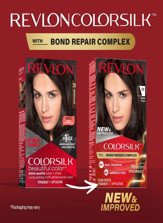 Revlon ColorSilk with Bond Repair Complex, Black Permanent Hair Color, 100% Gray Coverage, Ammonia Free Hair Dye, Vegan Keratin, 20 Brown Black (Pack of 3) - Image 2