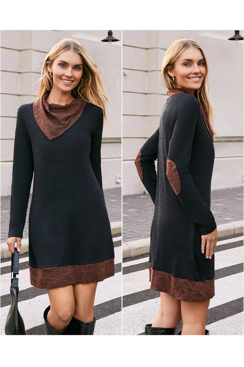 STYLEWORD Women's 2026 Winter Dress Holiday Fall Fashion Dress Tunic Tops for Leggings Long Sleeve Cowl Neck Sweater(Black,L) - Image 3