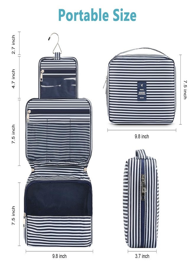 Mossio Hanging Toiletry Bag with Sturdy Hook - Large Portable Cosmetic Makeup Travel Organizer for Men & Women Blue Stripe - Image 4