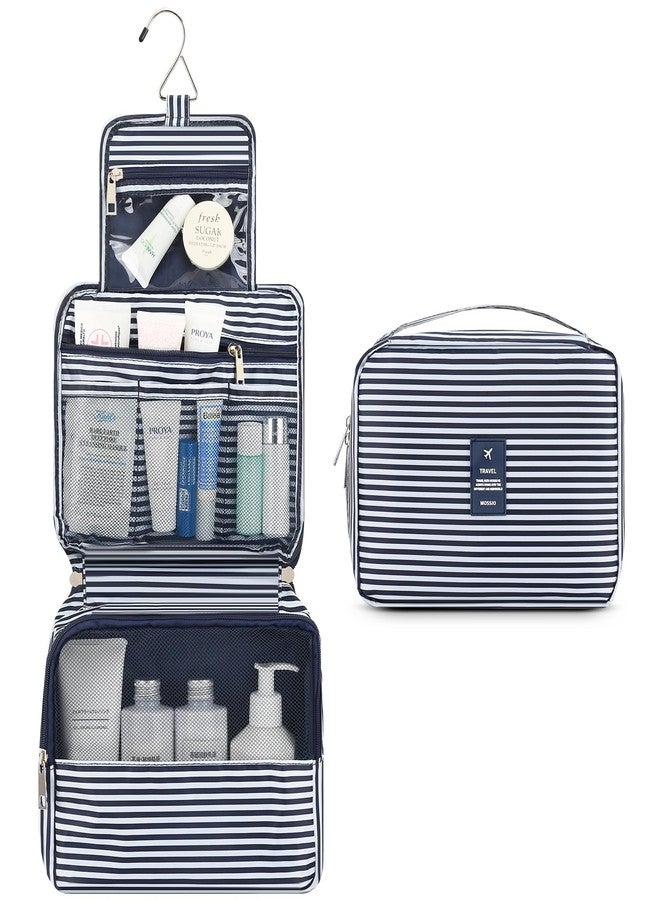 Mossio Hanging Toiletry Bag with Sturdy Hook - Large Portable Cosmetic Makeup Travel Organizer for Men & Women Blue Stripe - Image 2