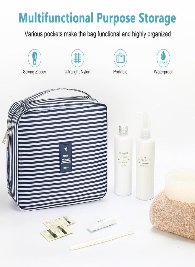 Mossio Hanging Toiletry Bag with Sturdy Hook - Large Portable Cosmetic Makeup Travel Organizer for Men & Women Blue Stripe - Image 3