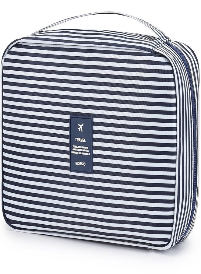 Mossio Hanging Toiletry Bag with Sturdy Hook - Large Portable Cosmetic Makeup Travel Organizer for Men & Women Blue Stripe - Image 1