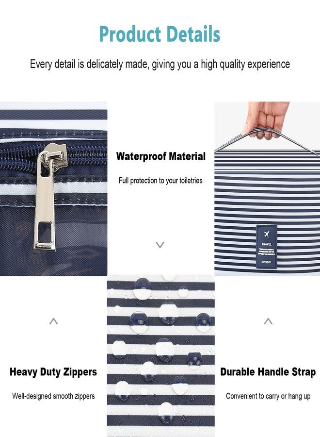 Mossio Hanging Toiletry Bag with Sturdy Hook - Large Portable Cosmetic Makeup Travel Organizer for Men & Women Blue Stripe - Image 5