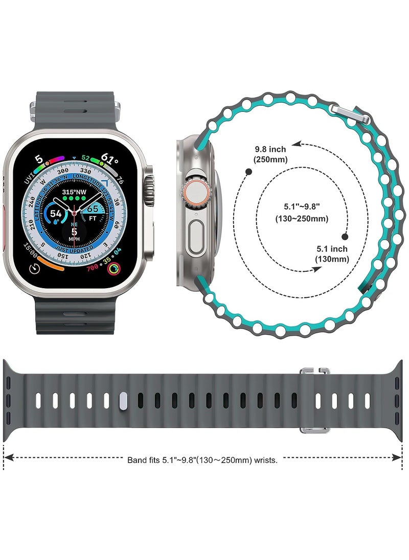 Color Fans - Apple Watch Ocean Band 41mm 40mm 38mm for Men Women, Soft Silicone Sport Band Replacement Strap for Apple Watch Ultra iWatch Series 8 7 SE 6 5 4 3 2 1 Gray-Teal - Image 1