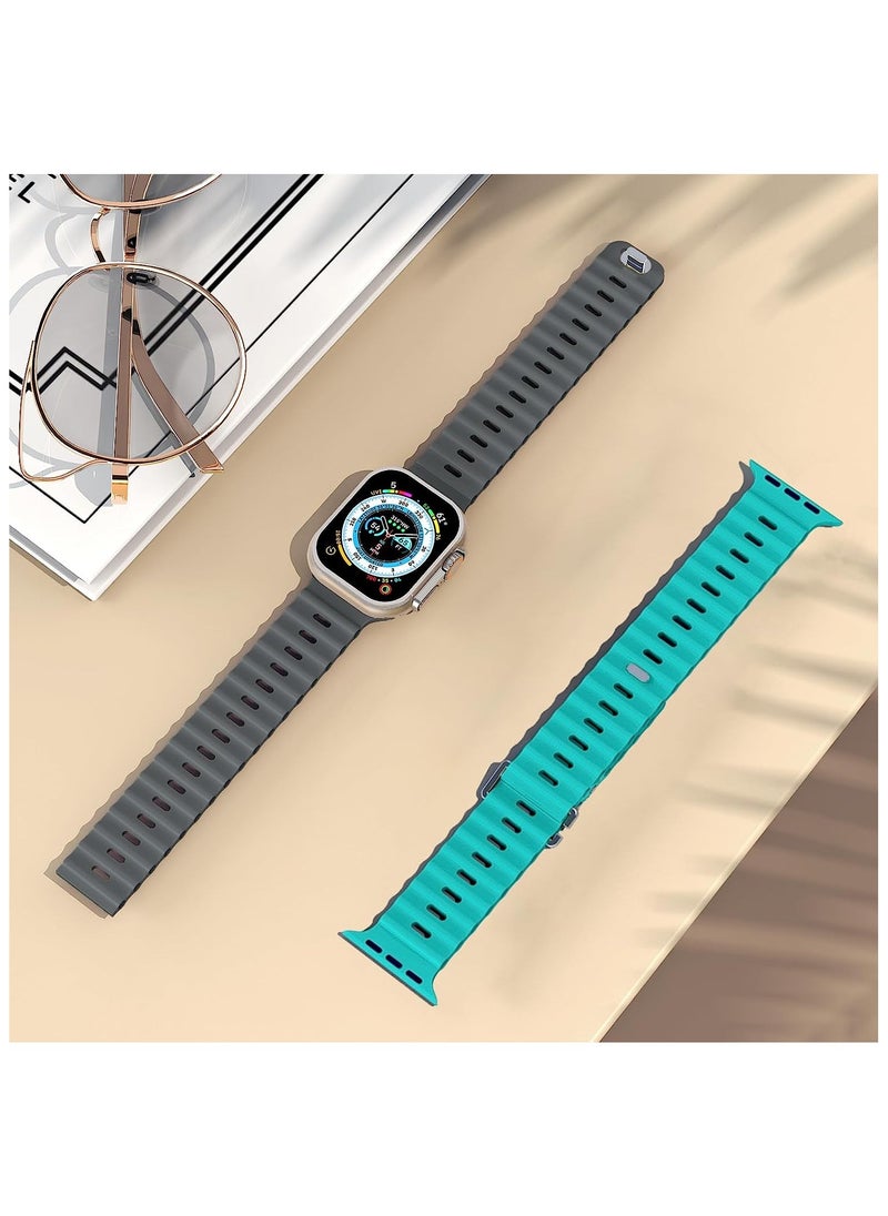 Color Fans - Apple Watch Ocean Band 41mm 40mm 38mm for Men Women, Soft Silicone Sport Band Replacement Strap for Apple Watch Ultra iWatch Series 8 7 SE 6 5 4 3 2 1 Gray-Teal - Image 1