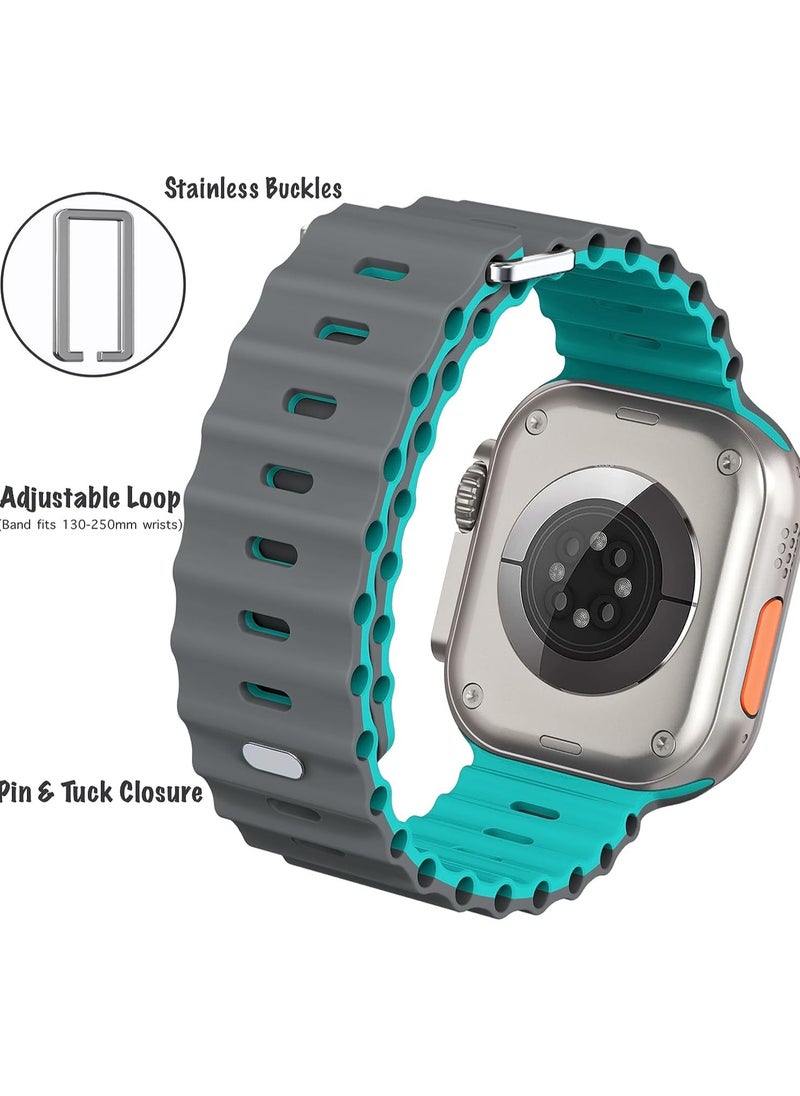 Color Fans - Apple Watch Ocean Band 41mm 40mm 38mm for Men Women, Soft Silicone Sport Band Replacement Strap for Apple Watch Ultra iWatch Series 8 7 SE 6 5 4 3 2 1 Gray-Teal - Image 1