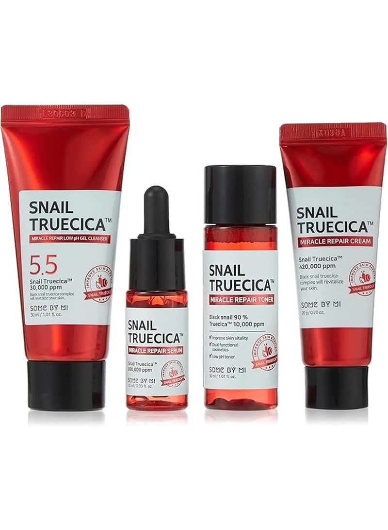 Some by Mi Snail Truecica Miracle Repair Starter Kit - Includes Toner 1.01Oz + Serum 0.33Oz + Gel Cleanser 1.01Oz + Cream 0.67Oz - For Daily Repair Travel Skin Care - Set Of 4 Gift Set 100ml - Image 1