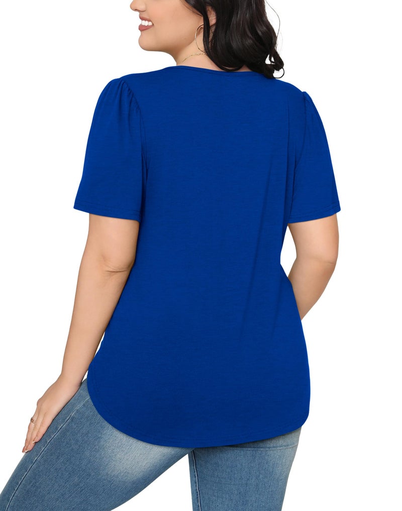 OFEEFAN T Shirts for Women Elegant Dressy Casual Tops Summer Short Sleeve Shirts Blue XL - Image 5
