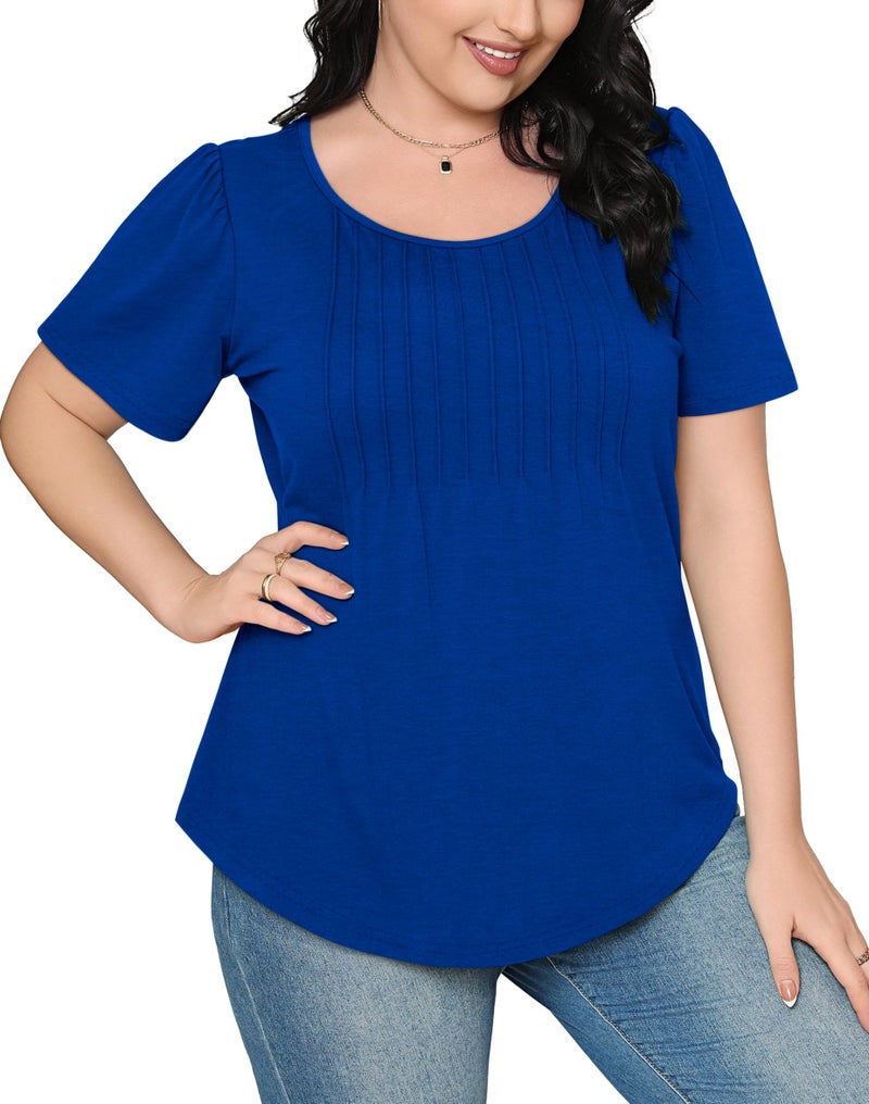 OFEEFAN T Shirts for Women Elegant Dressy Casual Tops Summer Short Sleeve Shirts Blue XL - Image 4