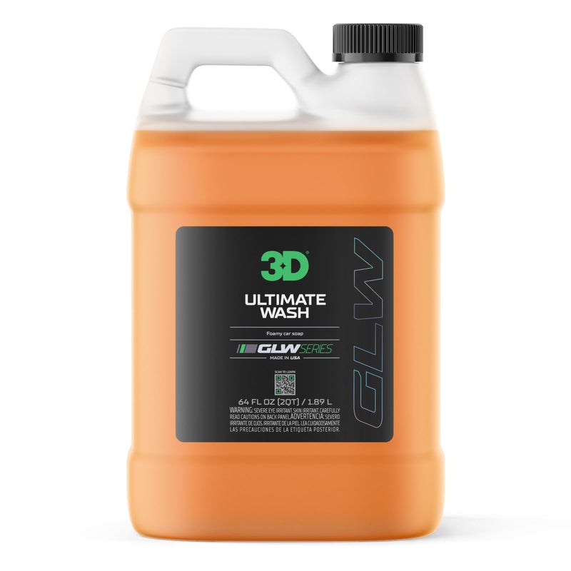 3D Ultimate Wash GLW Series DIY Car Detailing Ultra Foaming Shampoo Hyper Suds with Advanced Cleaners Polymers Dirt Contaminant Eliminator Easy to Use 64 oz