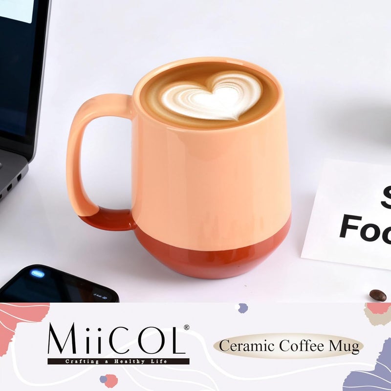 Miicol Ceramic Coffee Mug, 16 oz / 455 ml Large Coffee Cup, Tea Mug with Handle, Flat Bottom Mug for Men, Women, Office, Microwave and Dishwasher Safe, Multi-Color, Caramel Peach - Image 2