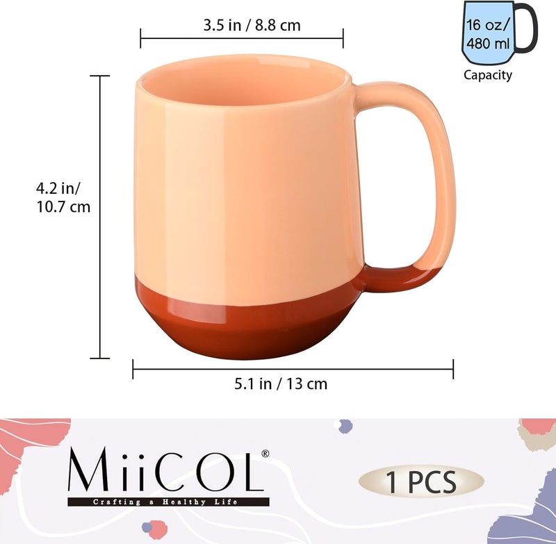 Miicol Ceramic Coffee Mug, 16 oz / 455 ml Large Coffee Cup, Tea Mug with Handle, Flat Bottom Mug for Men, Women, Office, Microwave and Dishwasher Safe, Multi-Color, Caramel Peach - Image 3