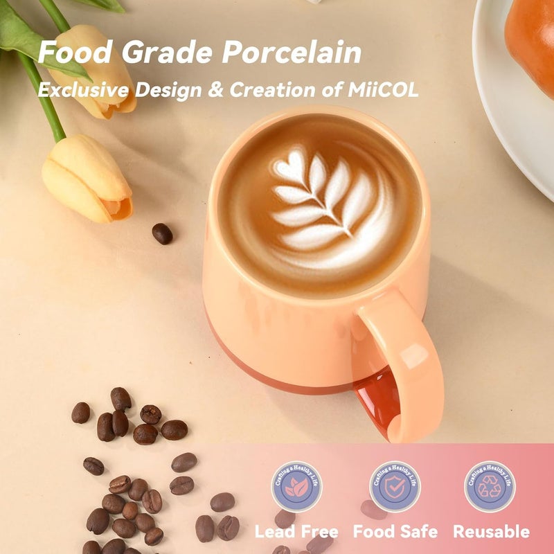 Miicol Ceramic Coffee Mug, 16 oz / 455 ml Large Coffee Cup, Tea Mug with Handle, Flat Bottom Mug for Men, Women, Office, Microwave and Dishwasher Safe, Multi-Color, Caramel Peach - Image 4