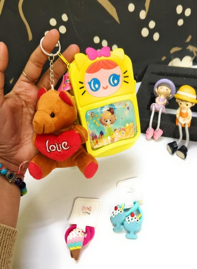 CLICKETY CLACKâ„¢ Cute combo for Kids Silicone Cat Sling Bag with Teddy keychain and 2 pair of icecream hair clips/Birthday theme party festival gifting/ (Random colour sent) - Image 2