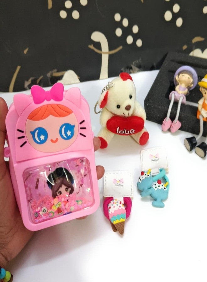 CLICKETY CLACKâ„¢ Cute combo for Kids Silicone Cat Sling Bag with Teddy keychain and 2 pair of icecream hair clips/Birthday theme party festival gifting/ (Random colour sent) - Image 4