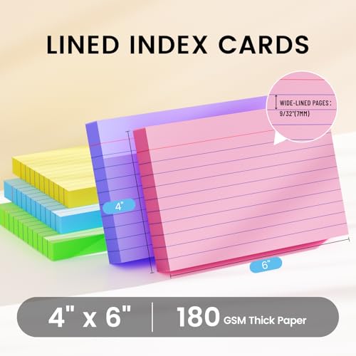 Ciphyfee Index Cards 4x6, 200 Sheets, Ruled Color Flash Cards for Effective Studying and Note-Taking, Premium Note Cards, Essential School Supplies for College & Office, Home Organization & Study Supplies - Image 2