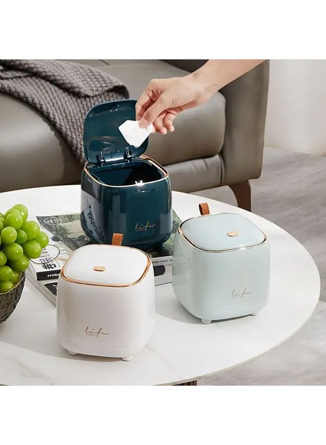 White Small Office Trash Can With Quiet Close Lid For Desk And Home - Image 1