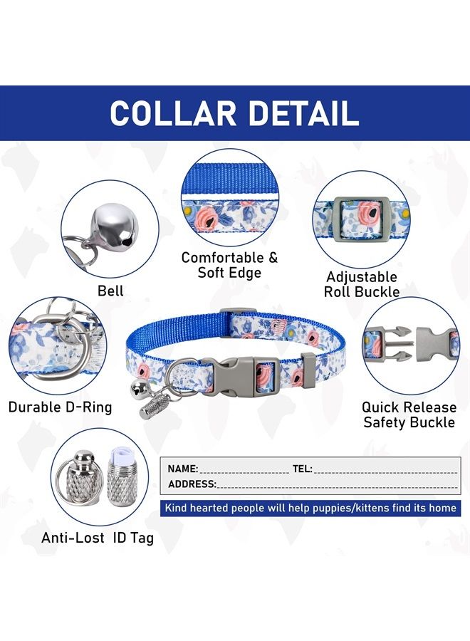 GAMUDA Small Pet Harness Collar and Leash Set, Step in No Chock No Pull Soft Mesh Adjustable Dog Vest Harnesses Plaid Reflective for Dogs Puppy and Cats Outdoor Training and Running (Blue Flower, XS) - Image 2