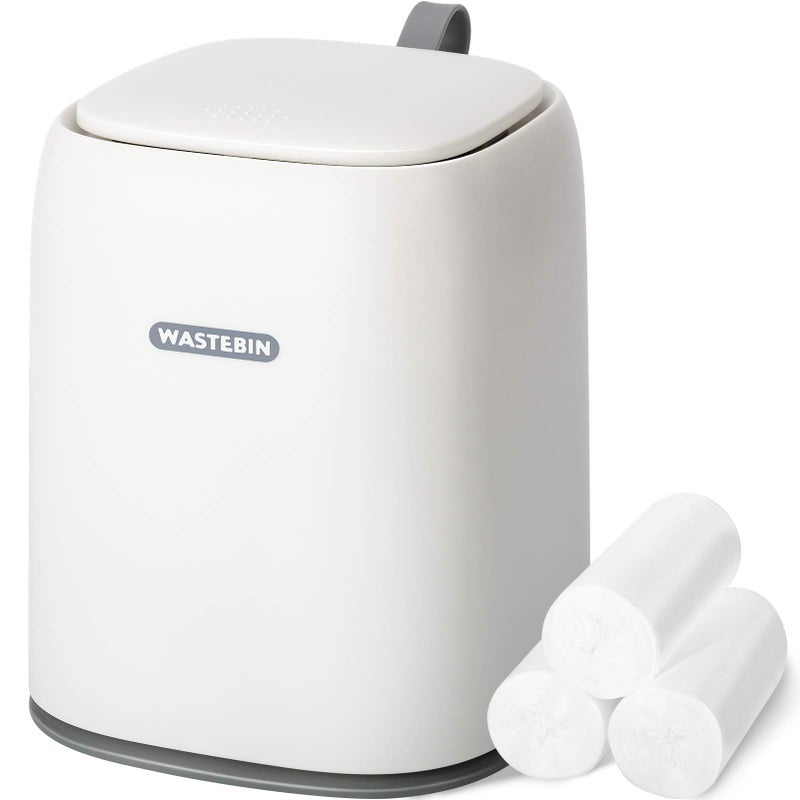 XCX Mini Countertop Trash Can with 3 Rolls of Trash Bags, Waste Can with Press Type Lid, 1.5 L / 0.40 Gal Wastebasket Dispenser, Bin for Coffee Table, Bathroom Vanity Top (White) - Image 1