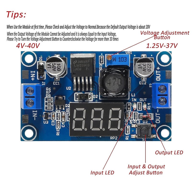REES52 REES52 LM2596S DCDC Buck Converter DIY 440V to 12537V StepDown Regulator Power Module Volt Stabilizer with LED Voltmeter Display - Image 4