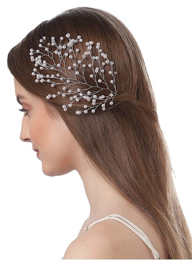 Vogue Hair Accessories - مشبك شعر زفاف فاخر مصنوع يدويًا وإكسسوارات شعر للنساء (ورقة لؤلؤية فضية 4001) عبوة من قطعة واحدة - Image 1