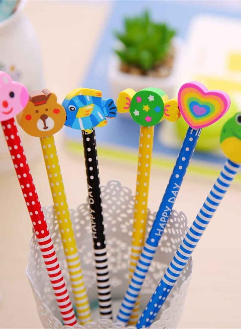 Generic Yansanido 40 Pcs Colorful 7.28 Inch Length Random Cartoon Eraser Pencils, Cute Pencils for Office, School Supplies Students Children Gift  - Image 2