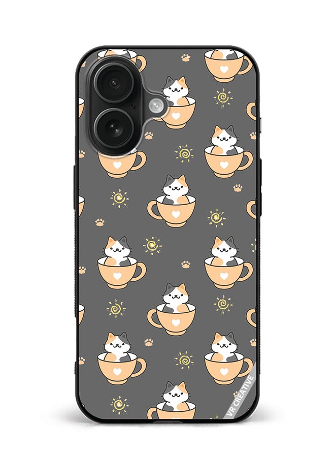 VR CREATIVE Protective Case Cover For Apple iPhone 16 Plus Cat In A Cup Design Multicolour