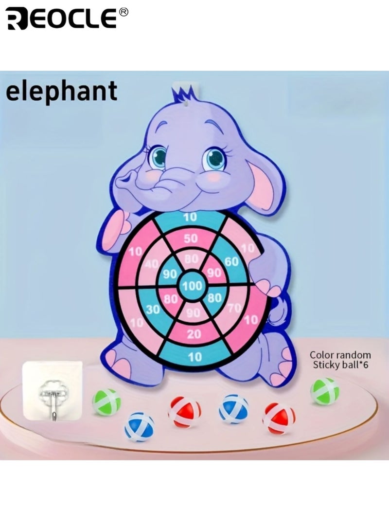 REOCLE Kid's Elephant Sticky Ball Board with Cartoon Pattern and Interactive Design Activity Toy with 6 Reusable Balls for Indoor Outdoor Play - Image 2