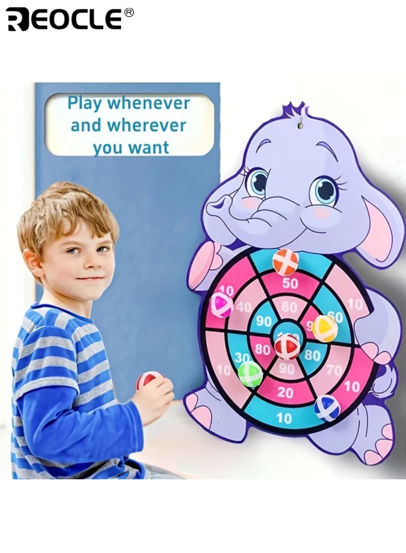 REOCLE Kid's Elephant Sticky Ball Board with Cartoon Pattern and Interactive Design Activity Toy with 6 Reusable Balls for Indoor Outdoor Play - Image 4