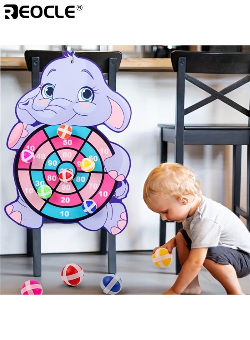 REOCLE Kid's Elephant Sticky Ball Board with Cartoon Pattern and Interactive Design Activity Toy with 6 Reusable Balls for Indoor Outdoor Play - Image 1