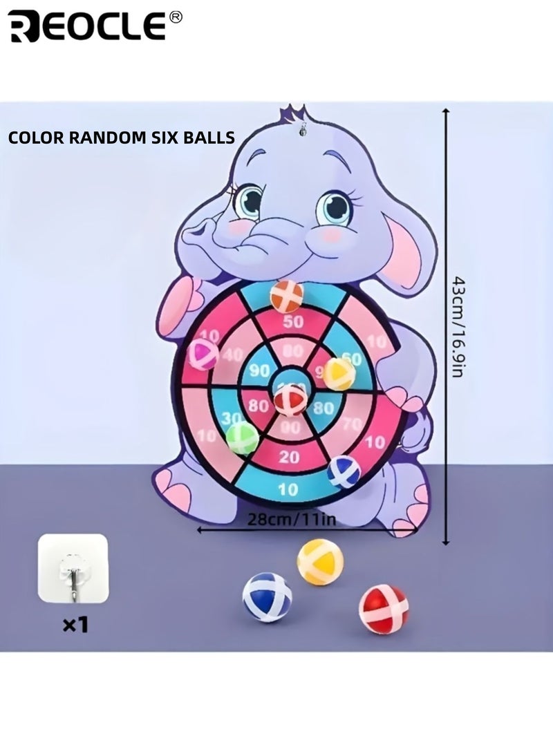 REOCLE Kid's Elephant Sticky Ball Board with Cartoon Pattern and Interactive Design Activity Toy with 6 Reusable Balls for Indoor Outdoor Play - Image 5