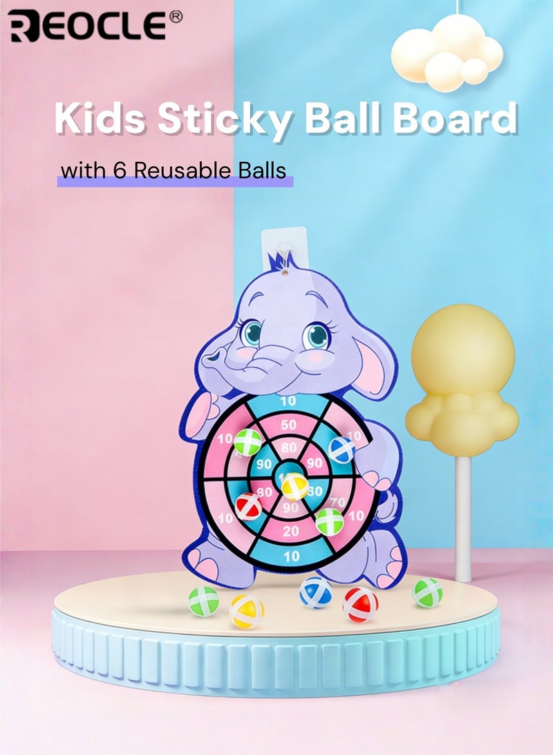 REOCLE Kid's Elephant Sticky Ball Board with Cartoon Pattern and Interactive Design Activity Toy with 6 Reusable Balls for Indoor Outdoor Play - Image 1