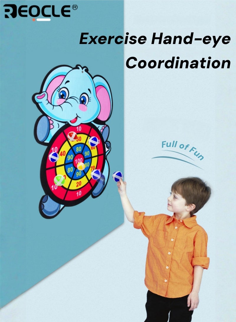 REOCLE Kid's Elephant Sticky Ball Board with Cartoon Pattern and Interactive Design Activity Toy with 6 Reusable Balls for Indoor Outdoor Play - Image 2