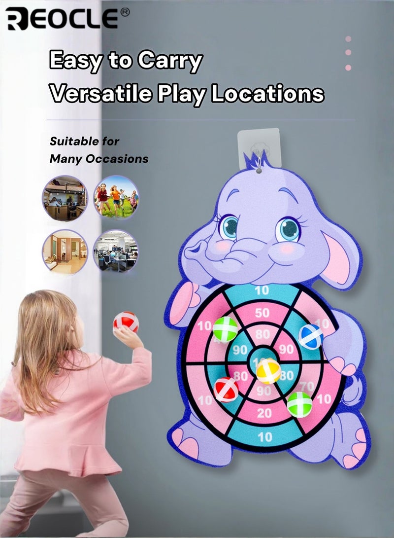 REOCLE Kid's Elephant Sticky Ball Board with Cartoon Pattern and Interactive Design Activity Toy with 6 Reusable Balls for Indoor Outdoor Play - Image 4